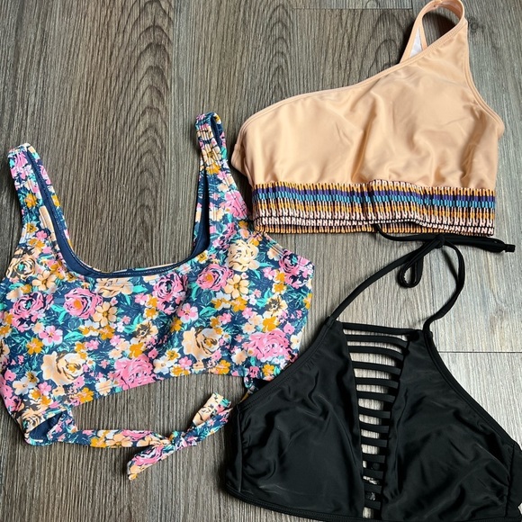 SHEIN Other - Bikini Bundle Lot Of 3 Multicolor Halter Bandeau Swim Bikini Tops Size S Medium